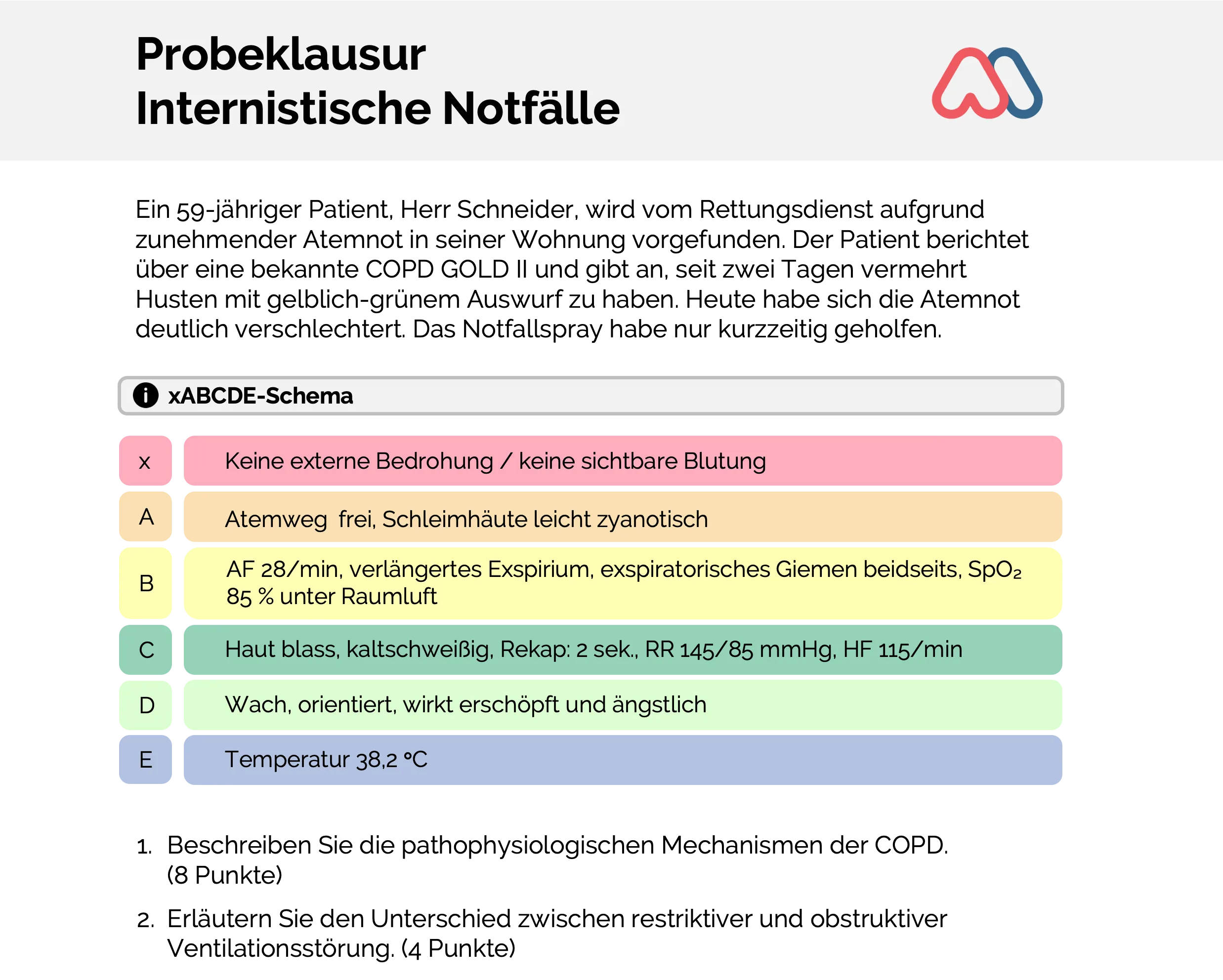 Beispiel-Probeklausur: Fallszenario mit xABCDE-Schema